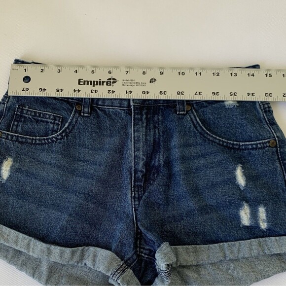 Cotton On Mid Saturday Denim Shorts Women 4 Dark  Roll Cuff Distressed Festival - Picture 6 of 8